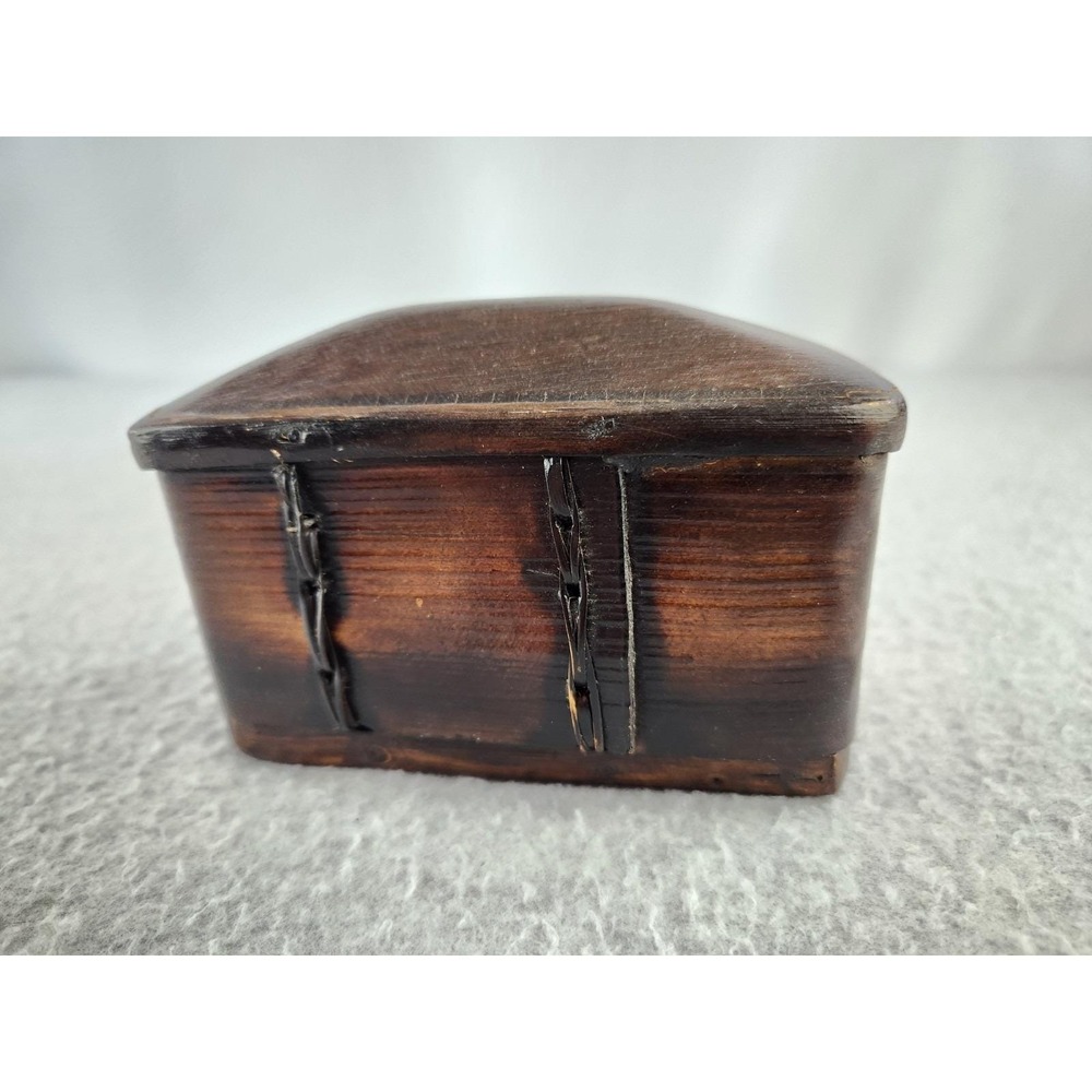 Vintage Handmade Wooden 2 Piece Trinket box Sliding‎ Unique Wood Art Dark Holder